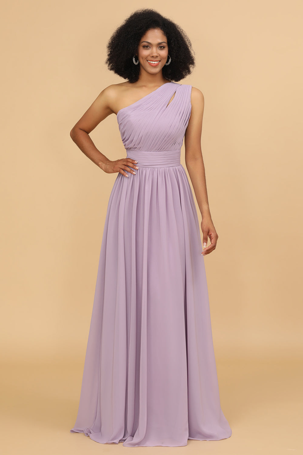 Zapakasa A-line Lilac One Shoulder Chiffon Long Bridesmaid Dress