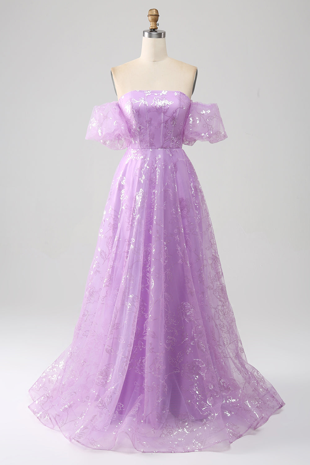 Lilac Embroidery Corset Long Prom Dress