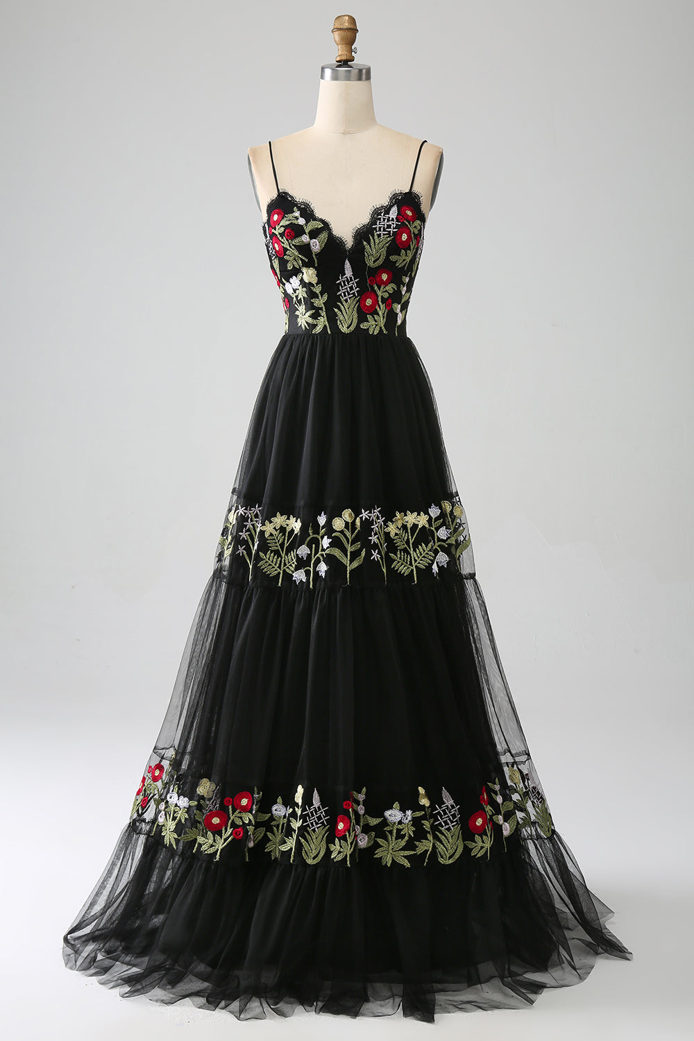 Zapakasa Women Black Embroidery Corset Long Prom Dress A-Line