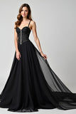 Beading Black Sweetheart A Line Long Formal Dress