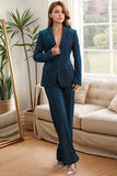 Ink Blue Striped Single Button 2 Piece Women's Prom Suits