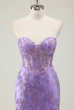 Sparkly Purple Trumpet Applique Sweetheart Prom Dress