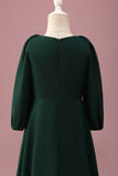 Dark Green A-Line Junior Bridesmaid Dress with Long Sleeves