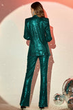 Sparkly Green Sequins Notched Lapel Women Suits with Belt