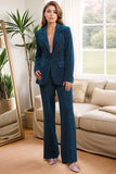 Ink Blue Striped Single Button 2 Piece Women's Prom Suits