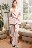 Champagne Double Breasted 2 Piece Women's Party Suits with Belt