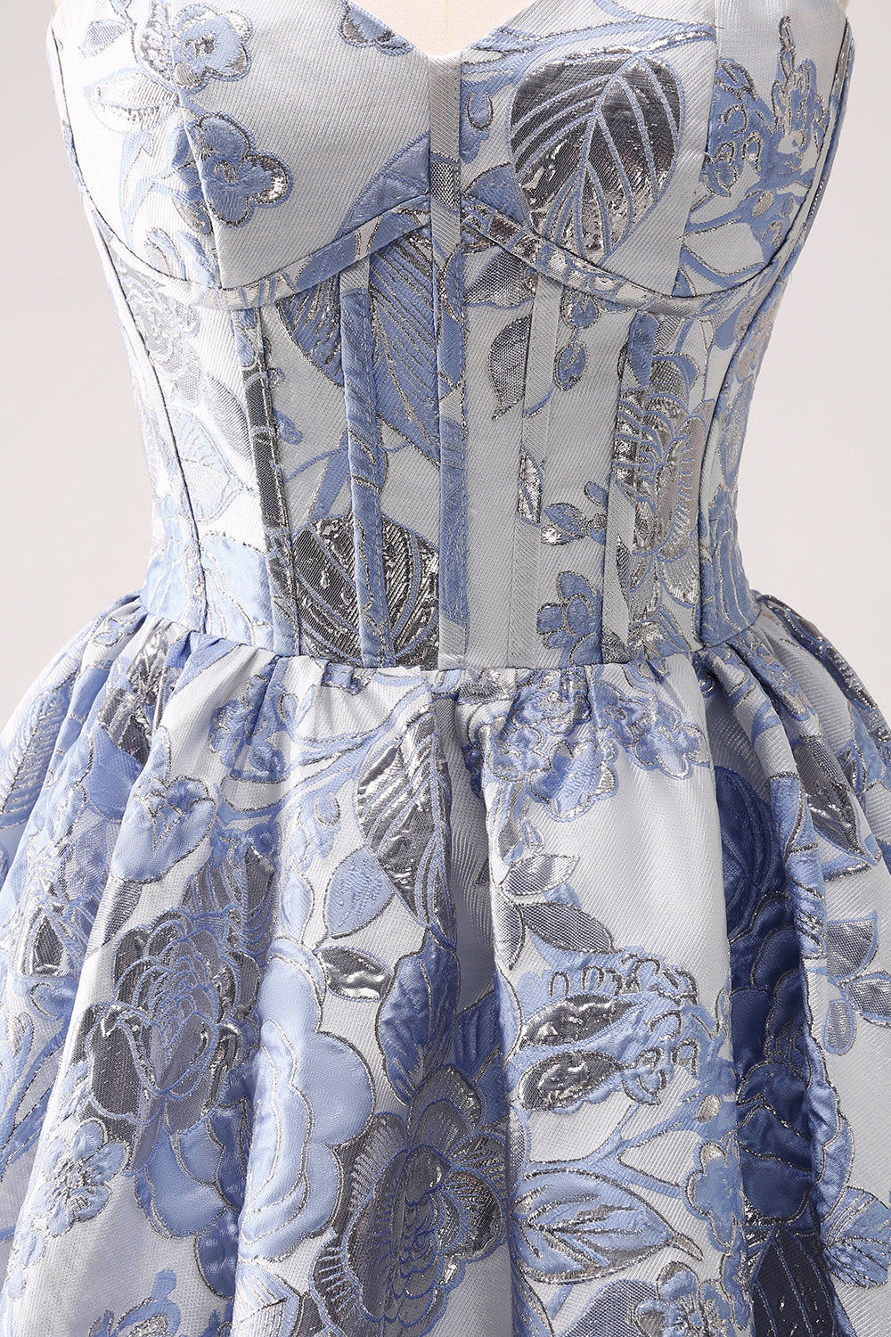 Fluffy Blue Corset Strapless Floral Short Homecoming Dress