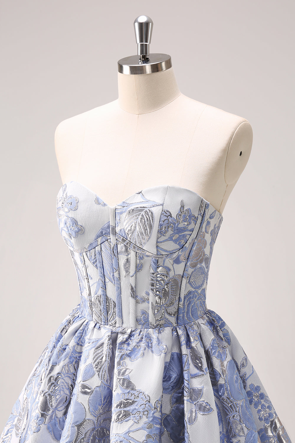 Fluffy Blue Corset Strapless Floral Short Homecoming Dress