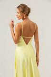 Halter Yellow A Line Cut Out Long Bridesmaid Dress with Flower