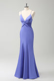 Purple Mermaid Spaghetti Straps Hollow Out Bridesmaid Dress