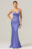 Purple Mermaid Spaghetti Straps Hollow Out Bridesmaid Dress