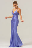 Purple Mermaid Spaghetti Straps Hollow Out Bridesmaid Dress