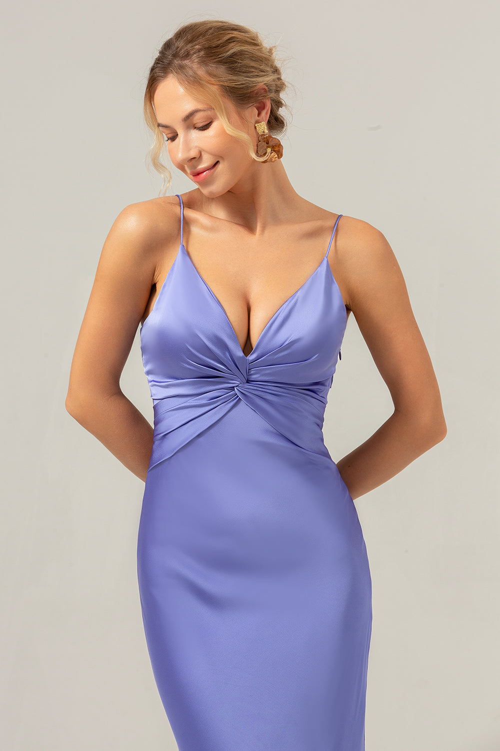 Purple Mermaid Spaghetti Straps Hollow Out Bridesmaid Dress