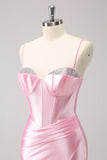 Sparkly Pink Spaghetti Straps Tight Homecoming Dress with Beading