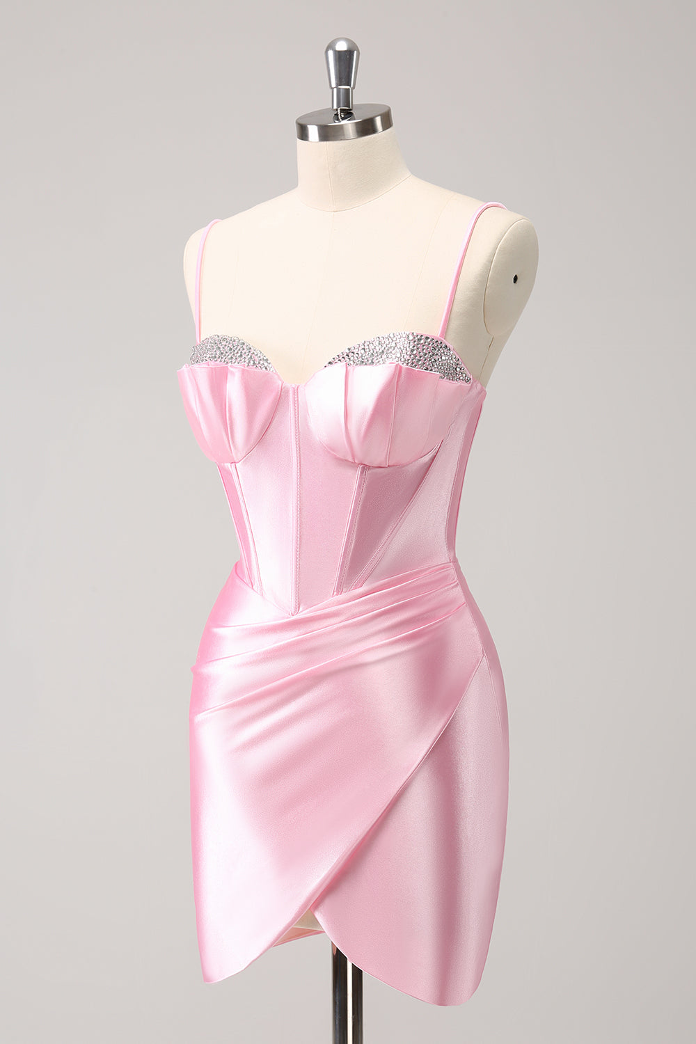 Sparkly Pink Spaghetti Straps Tight Homecoming Dress with Beading