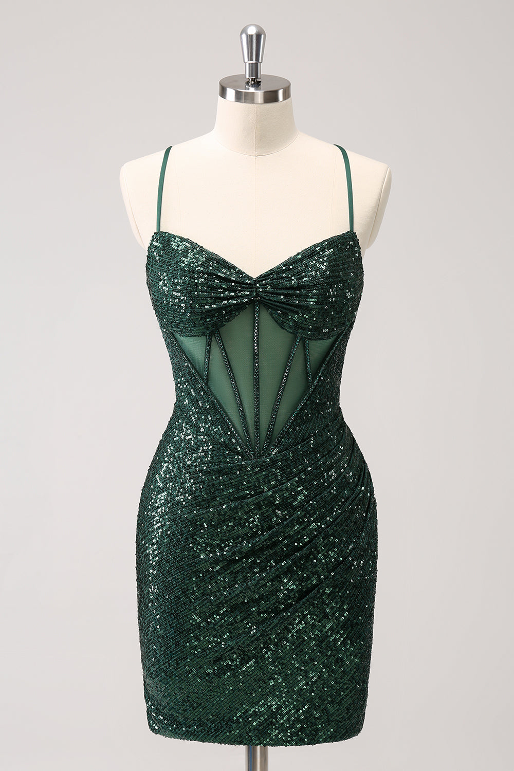 Sparkly Corset Dark Green Tight Short Homecoming Dress with Sequins