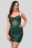 Sparkly Corset Dark Green Tight Short Homecoming Dress with Sequins