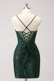 Sparkly Corset Dark Green Tight Short Homecoming Dress with Sequins