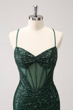 Sparkly Corset Dark Green Tight Short Homecoming Dress with Sequins