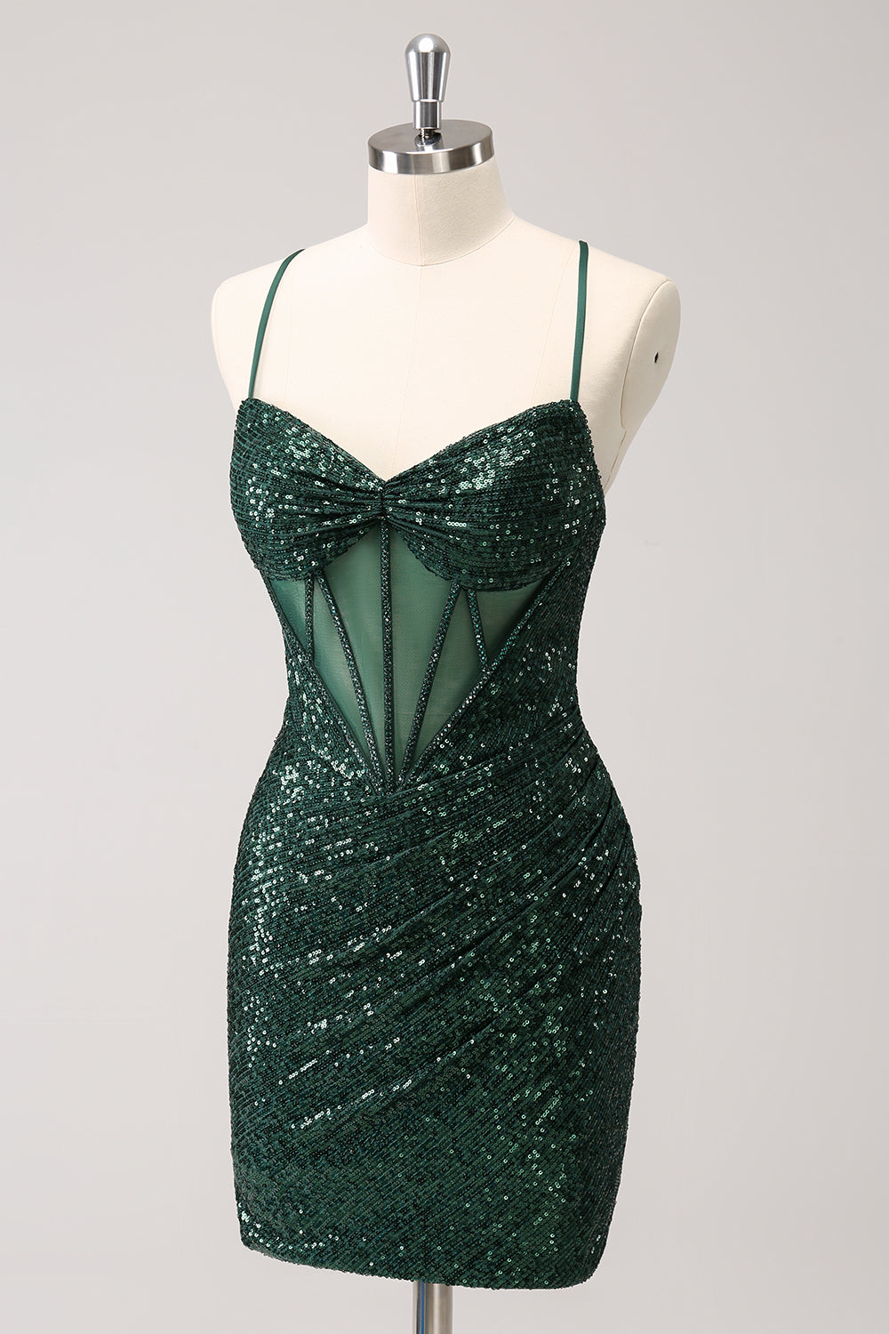 Sparkly Corset Dark Green Tight Short Homecoming Dress with Sequins