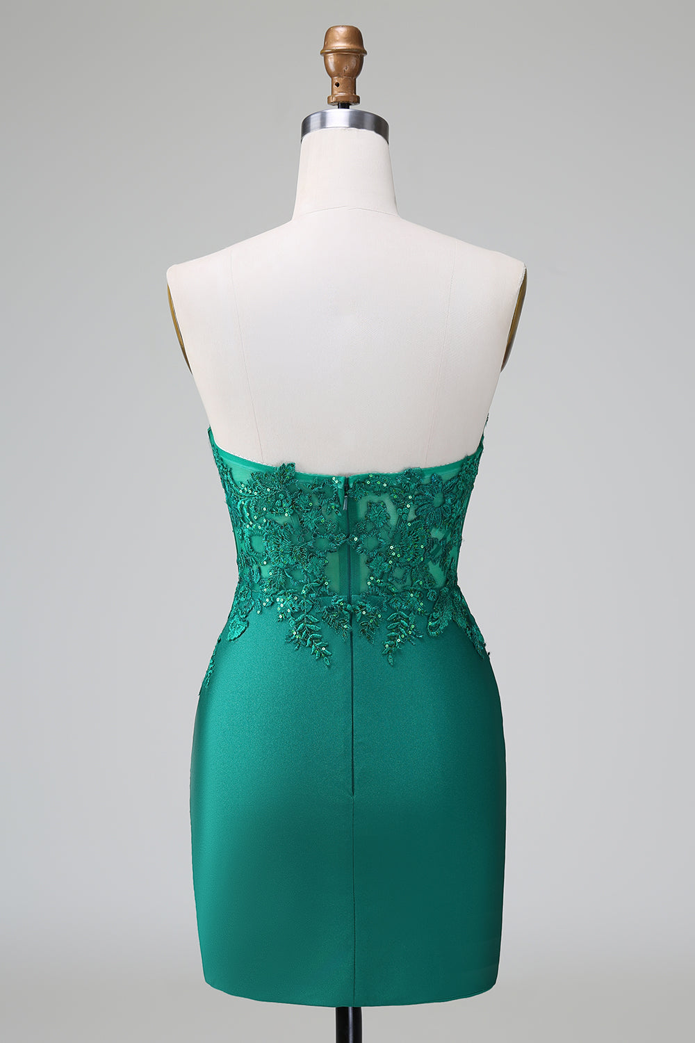 Dark Green Deep V Neck Applique Satin Mini Homecoming Dress