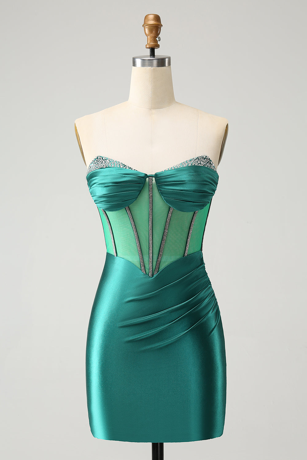 Glitter Dark Green Sweetheart Corset Tight Short Homecoming Dress with Beading