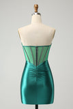 Glitter Dark Green Sweetheart Corset Tight Short Homecoming Dress with Beading