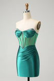 Glitter Dark Green Sweetheart Corset Tight Homecoming Dress with Beading