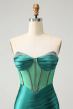 Glitter Dark Green Sweetheart Corset Tight Homecoming Dress with Beading