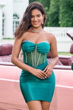 Glitter Dark Green Sweetheart Corset Tight Short Homecoming Dress with Beading