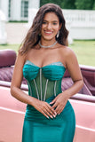 Glitter Dark Green Sweetheart Corset Tight Short Homecoming Dress with Beading