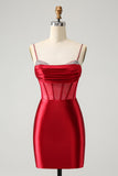 Glitter Dark Red Spaghetti Straps Tight Corset Homecoming Dress with Beading