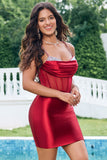 Glitter Dark Red Spaghetti Straps Tight Corset Homecoming Dress with Beading