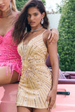 Golden Bodycon Spaghetti Straps Homecoming Dress with Sequins