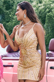 Golden Bodycon Spaghetti Straps Homecoming Dress with Sequins