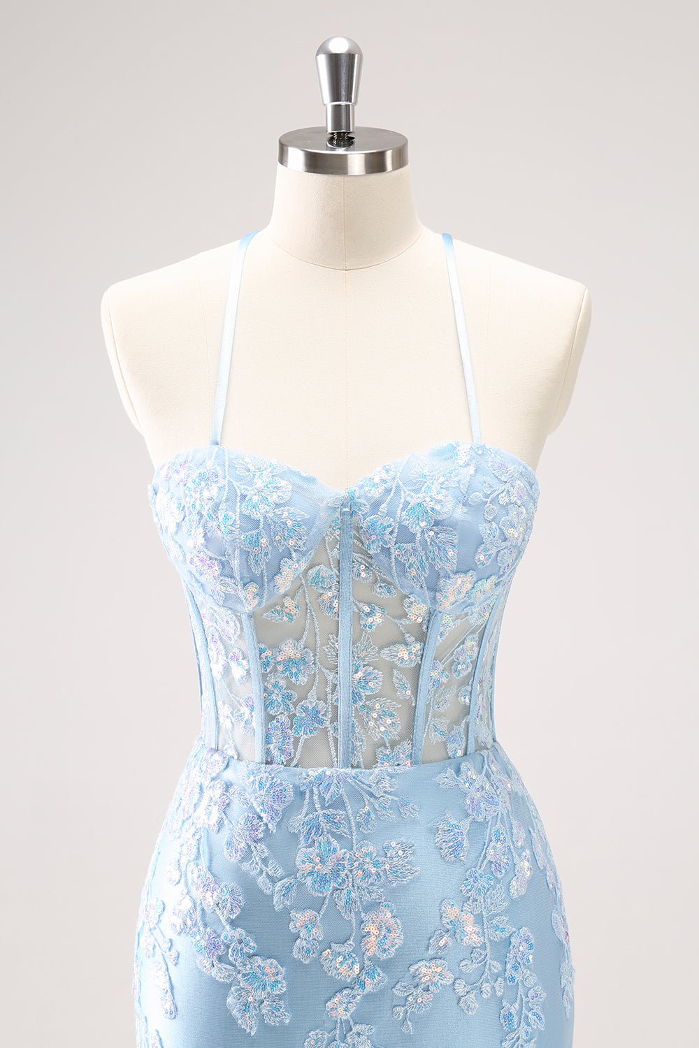 Sparkly Blue Corset Tight Short Homecoming Dress with Lace