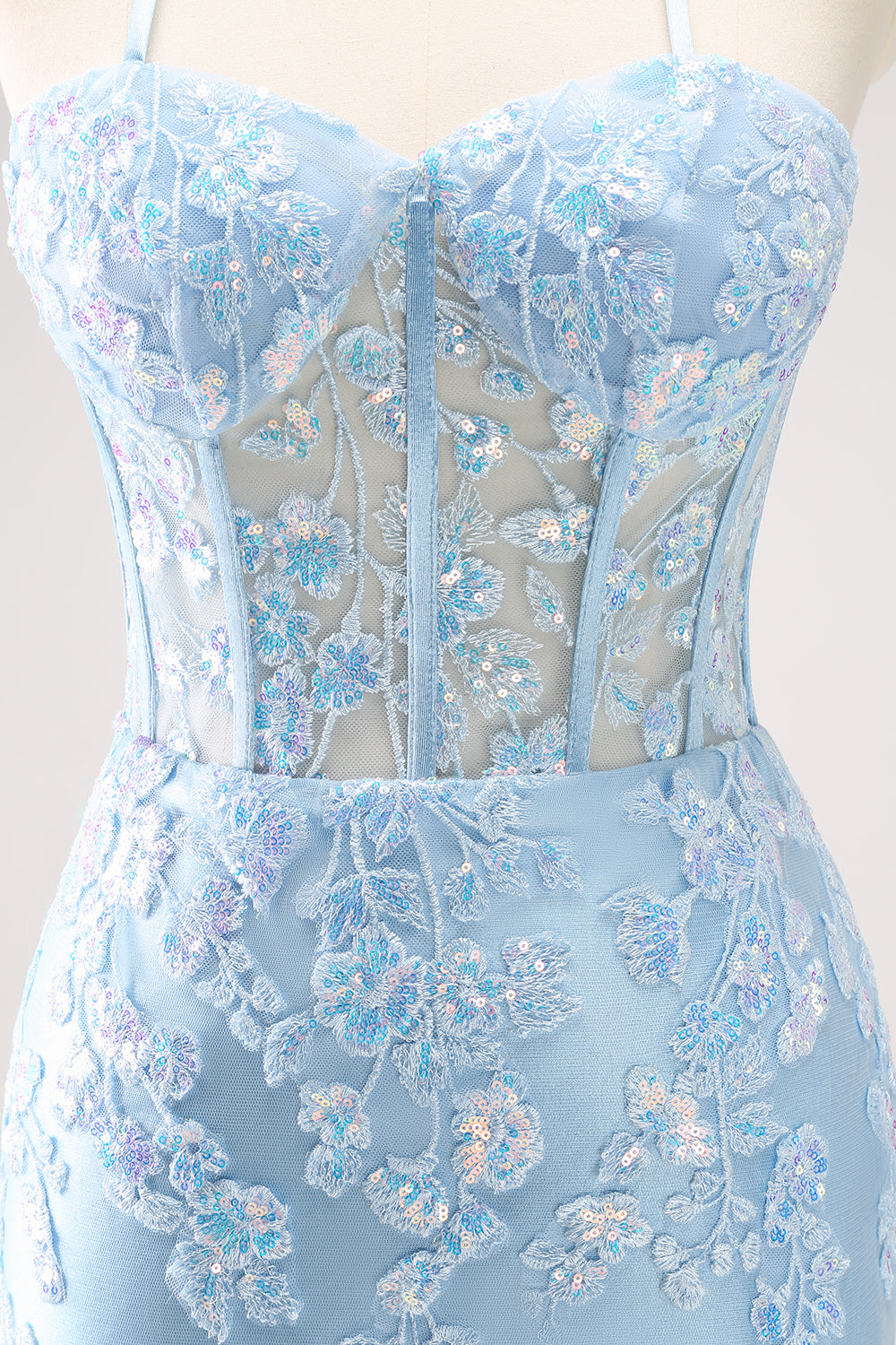 Sparkly Blue Corset Tight Short Homecoming Dress with Lace