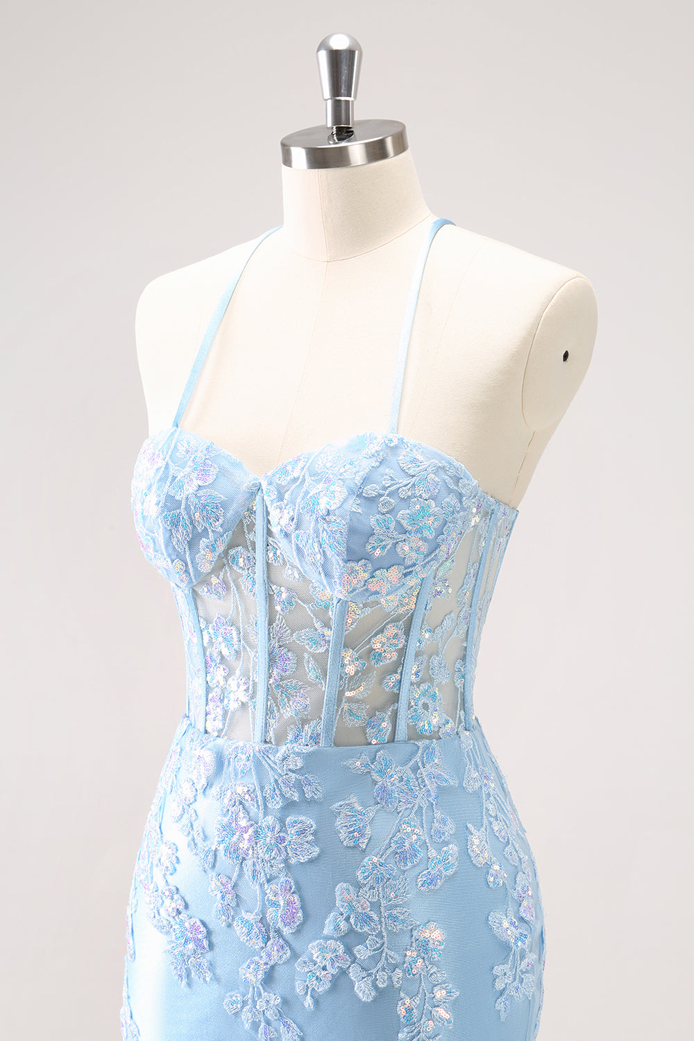 Sparkly Blue Corset Tight Short Homecoming Dress with Lace