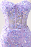 Sparkly Blue Corset Tight Short Homecoming Dress with Lace