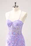 Sparkly Blue Corset Tight Short Homecoming Dress with Lace