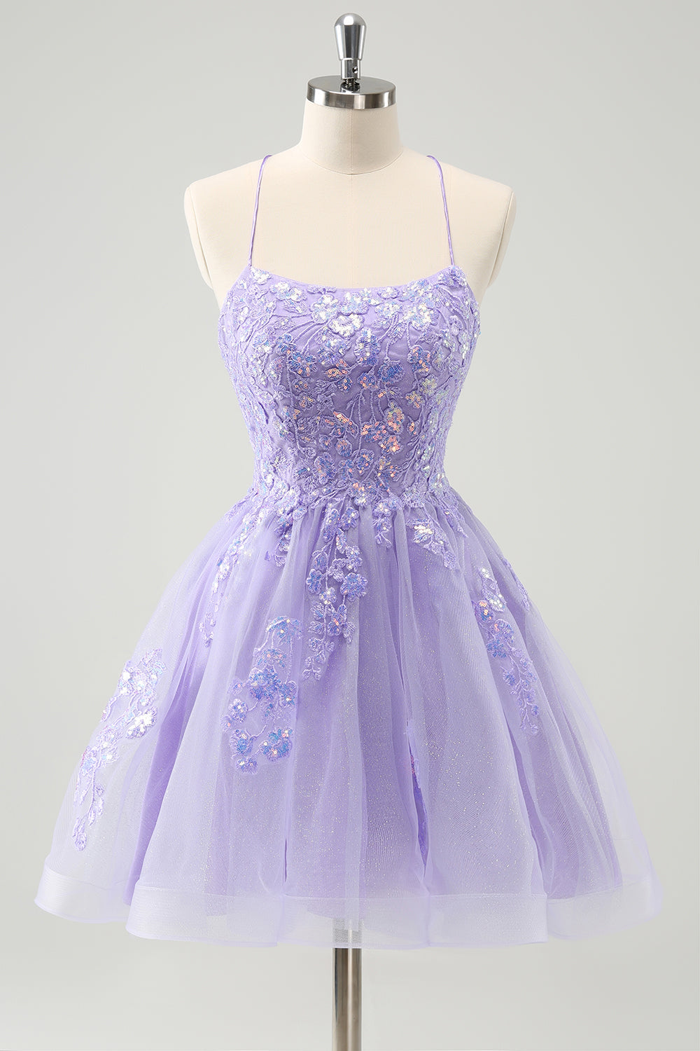 Cute Glitter Lilac A Line Sequins Short Homecoming Dress with Appliques