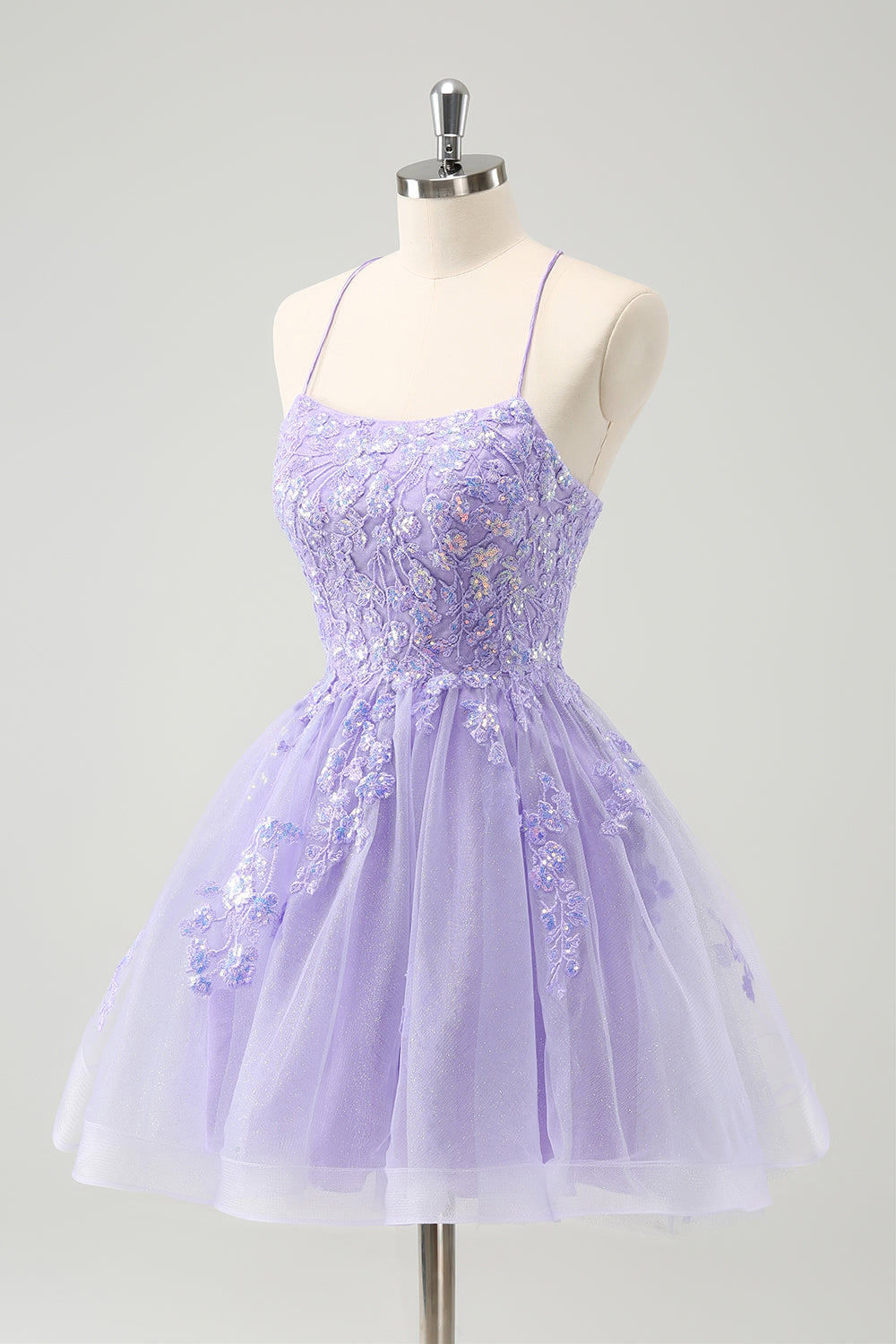 Cute Glitter Lilac A Line Sequins Short Homecoming Dress with Appliques