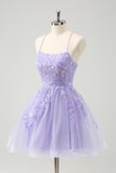 Cute Glitter Lilac A Line Sequins Short Homecoming Dress with Appliques