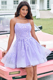 Cute Glitter Lilac A Line Sequins Short Homecoming Dress with Appliques