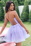 Cute Glitter Lilac A Line Sequins Short Homecoming Dress with Appliques