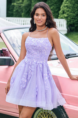 Cute Glitter Lilac A Line Sequins Short Homecoming Dress with Appliques