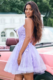 Cute Glitter Lilac A Line Sequins Short Homecoming Dress with Appliques