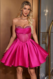 Cute A Line Sweetheart Corset Fuchsia Homecoming Dress with Beading