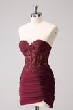 Lilac Strapless Corset Pleated Tight Homecoming Dress with Appliques