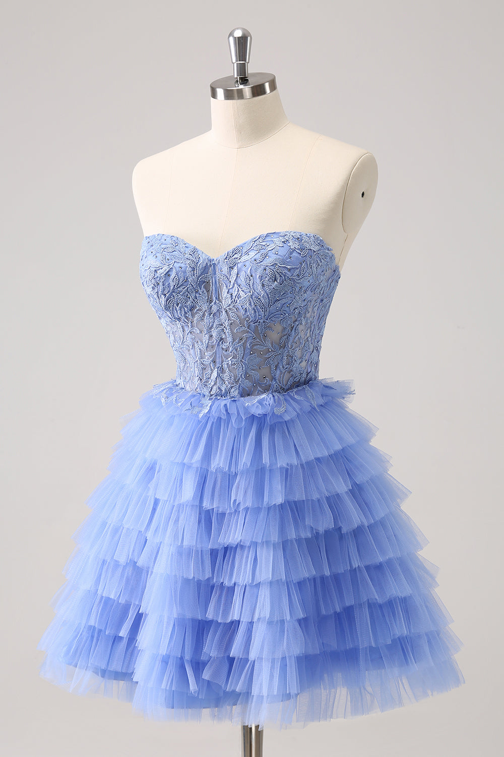 Sweetheart Lilac A-Line Corset Tulle Homecoming Dress with Lace